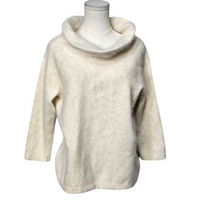 Hillard & Hanson Sweater Womens XL White Angora Soft Cowl‎ Neck 3/4 Sleeve Knit